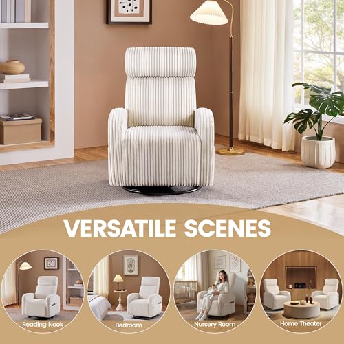 Yaheetech 360° Swivel Glider Chair for Nursery, Rocking Chair Nursing Chair with Side Pockets, Corduroy Glider for Living Room with High Back Beige