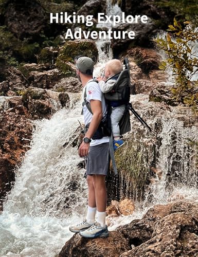 besrey Baby Backpack Carrier, Toddler Hiking Backpack with Safety 3-Height Seat, Adjustable Straps&Waist Belt, Foldable Frame Lightweight Large Capacity Child Carrier for Hiking (Black)