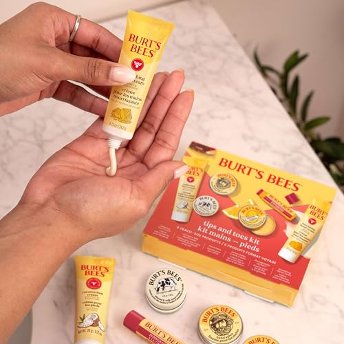 Burt's Bees Gifts Ideas, Tips and Toes Kit, 6 Travel Size Products - Pomegranate Moisturizing Lip Balm, 2 Hand Creams, Foot Cream, Cuticle Cream, and Hand Salve