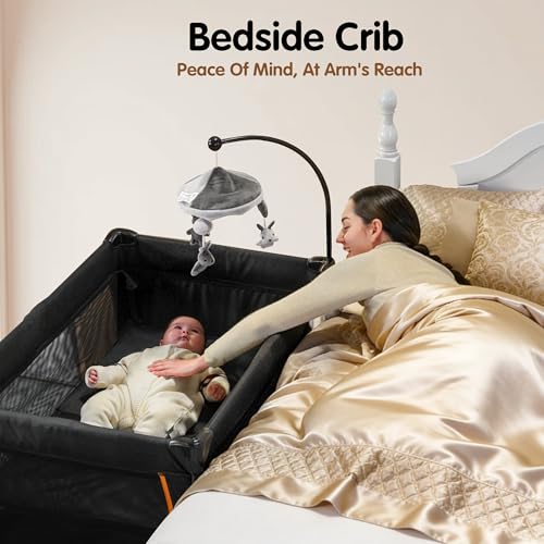 Pamo Babe 6 in 1 Baby Pack and Play with Bassinet - One-Step Setup Travel Crib, Small Portable Playpen for Babies, Portable Baby Bassinet, Changing Table, Toys Bar & Extra Large Storage Bag