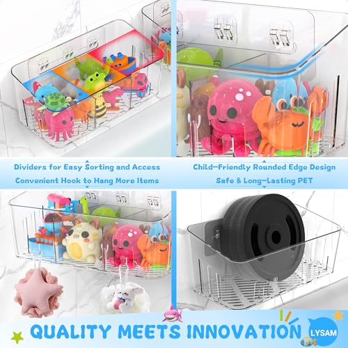 Lysam Bath Toy Storage 2 Packs, Large Bath Toy Holder with 3 Compartment, Quick Dry Bathtub Toy Organizer, Bath Tub Toy Net, Shower Toy Basket & Bin, Bathroom Accessories for Baby,Toddler,Kids（Clear）
