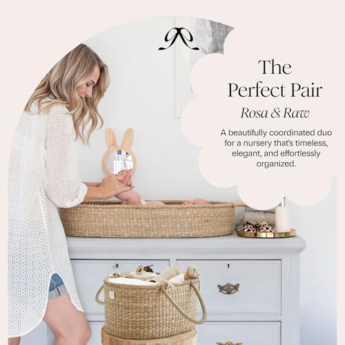 BEBE BASK Premium Baby Diaper Caddy Organizer - Artisan-Made Seagrass Basket With Cotton Divider - Award-Winning & Luxury Diaper Caddy Basket (ROSA)