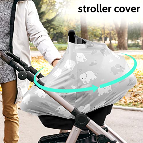 Breathable Car Seat Cover for Babies, Multi-use Cover Carseat Canopy, Soft Breastfeeding Cover, Car Seat Covers for Bbies, Boys & Girls Shower Gift, Elephant