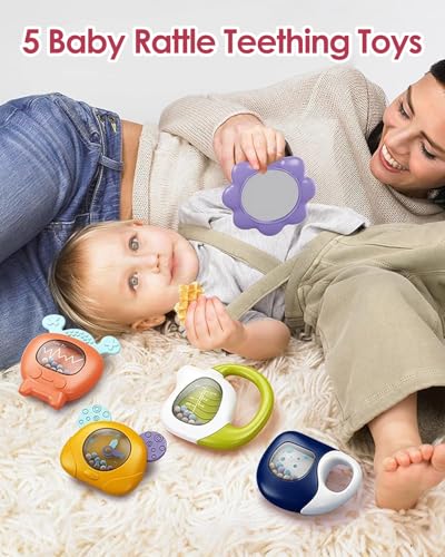 dearlomum Baby Play Mat Gym, Funny Play Piano Tummy Time Activity Mat with 5 Infant Sensory Toys, Music and Lights, Boy & Girl Gifts for Newborns 0 to 3 6 9 12 Months (Pink)