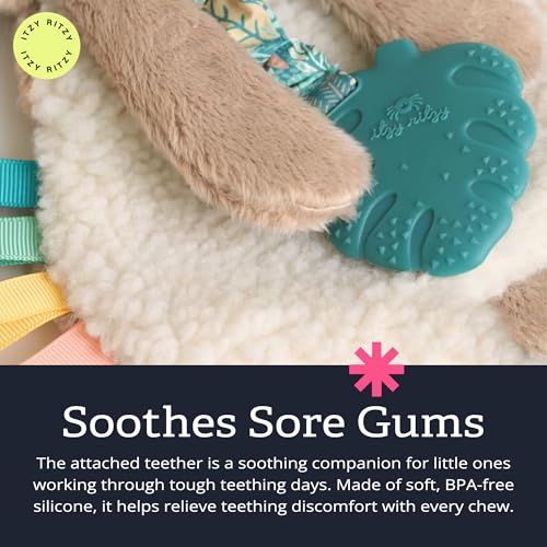 Itzy Ritzy - Itzy Lovey Including Teether - Baby Lovey with Teether, Textured Ribbons & Dangle Arms - Features Crinkle Sound, Sherpa Fabric and Minky Plush (Sloth)