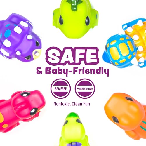 Tub Works® Dinosaur Mold Free Bath Toys, 6 Pack | Sealed, No Hole Bath Toys Design Keeps Moisture Out | Soft, Squeezable & Float on Water | Easy-Grip Baby & Toddler Bath Toy Set | Great Baby Pool Toys