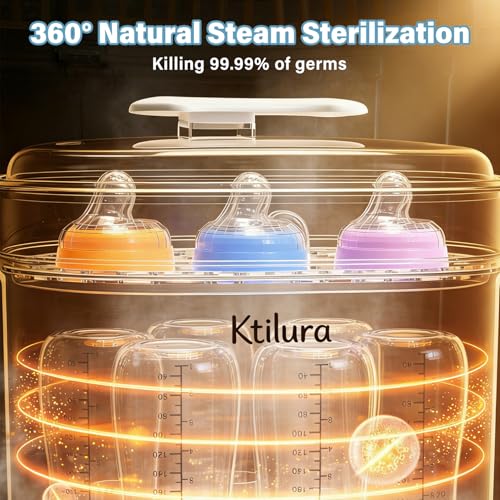 Ktilura Baby Bottle Sanitizer and Dryer, 4-in-1 Fast Electric Sanitizing & Drying Machine, BPA-Free Food-Grade Material, Fits 6 Bottles/Pacifiers/Teethers, One-Touch Operation for New Parents