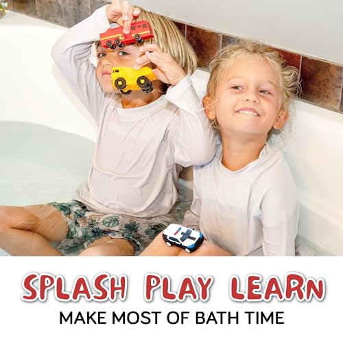 SplashEZ Mold Free Baby Bath Toys, No Hole Bath Toys for Toddlers, Bathtub Cars Set for Kids Ages 1-3, No Mold Floating Water Vehicles Set for Pool, BPA-Free, Safe, Fun, Infant Ages 1 3 6 12 18 Months