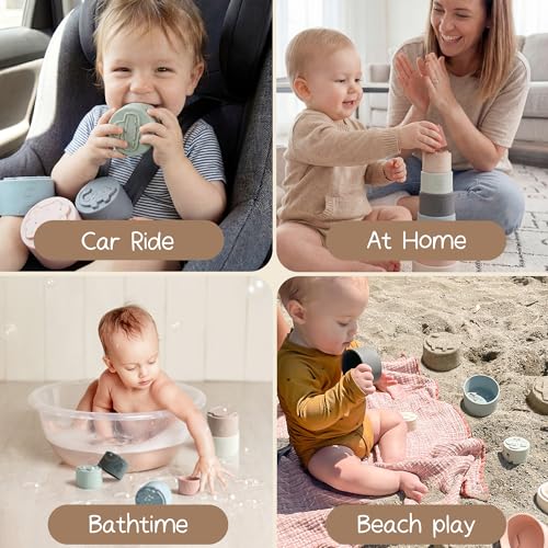 Moonkie Stacking Cups Toy, Fun Educational Baby Toys Silicone Soft Teething Toy, Age 6+ Months, 7 Piece Set