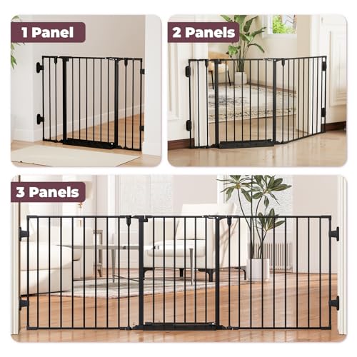 Cideny 29.4-78" Extra Wide Baby Gate, Long Dog Gates Indoor for Doorways Stairs, Essential Large Safety Gate for Child Toddler with Anti-Trip Pedal, Adjustable Pet Gate, 28" Tall 3 Metal Panels Black