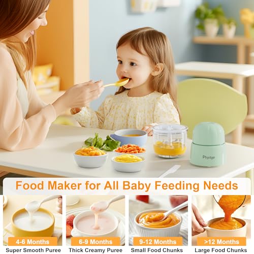 Phydge Baby Food Maker, Green Baby Food Blender, 10oz Baby Food Puree Maker, Food Processor for Baby Foods Fruit Vegetable Meat, 10-Second Quick Soft Food Prep for Baby