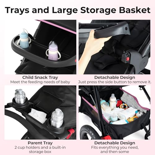 INFANS Jogging Stroller, Foldable Jogger with Air-Filled Tires Shock Absorbing Suspension Adjustable Backrest, Baby Running Strollers