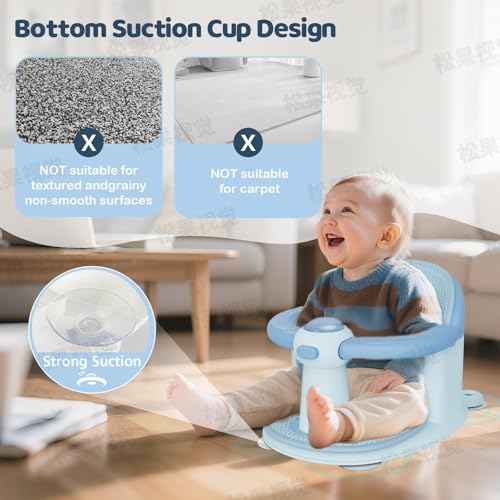 Baby Bath Seat for Babies 6 Months & Up - Baby Bath Seats for Babies Sitting Up | Non-Slip Baby Bath Chair with Cushion & Suction Cup | Toddler Bath Seat Newborn Infants Baby Bathtub Seat (Blue)