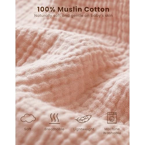 Konssy Muslin Baby Sleep Sack 6-12 Months 0.8 TOG, 2 Pack 100% Cotton Wearable Blanket for Babies, 2-Way Zipper Breathable Sleeping Sack Infant Toddler Essentials for Girls and Boys (Blossom, Pink)
