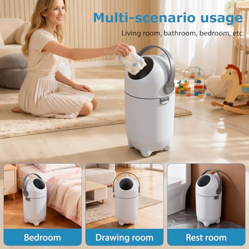 Fumweeb Diaper Pail with Airtight Lid, 15L Odor Control Diaper Trash Can, Odor-Locking Diaper Pails for Babies ＆ Pets,Holds 16 Diapers Baby-Safe Nursery Bin for Living Room, Bathroom,Pet Litter Box