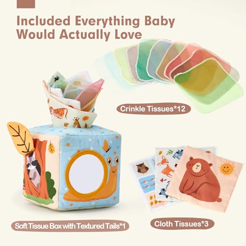 hahaland Baby Tissue Box Toy - Baby Toys 6-12 Months Montessori Toys for 6 Month Old Must Haves - Babies Boy Girl Gifts 6 7 8 9 10 12 Month Old Sensory Pulling Play Scarf Toys 1 Year Old Birthday Gift