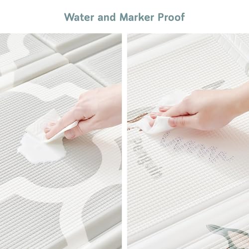 Fortella Extra Large Baby Play Mat for Playpens, 71.5”x70” Reversible & Waterproof, Certified Non-Toxic Foam Mat, 0.6” Thick Foldable Playmat with Travel Case for Tummy Time & Crawling, Indoor Outdoor
