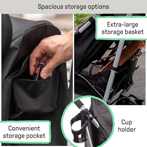 3Dlite ST Convenience Stroller, Black & Gray - Lightweight Stroller with Steel Frame, Large Seat Area, Multi-Position Recline, Large Storage Basket - Infant Stroller for Travel and More
