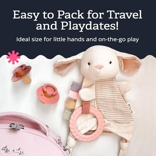 Itzy Ritzy - Bitzy Crinkle Sensory Toy Bunny with Crinkle Sound for Babies & Toddlers - Features Soft Braided Teething Ring & Textured Ribbons, Designed for Ages 0 Months and Up, Bunny