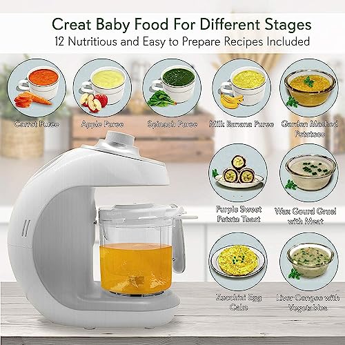 NutriChef Baby Food Maker | 2-in-1 Steam Cooker & Puree Blender | Adjustable Steam Timer | Blend Organic Food for Babies, Infants & Toddlers | Includes Dishwasher Safe Steam Basket & Bowl