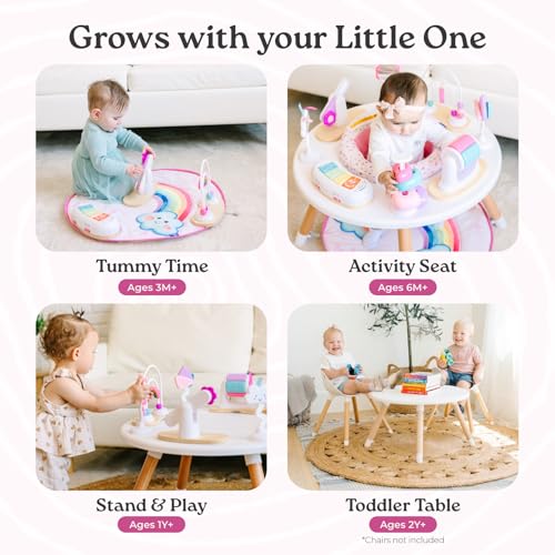 Little Acorn, 4-in-1 Baby Activity Center | Montessori-Inspired Design | 8 Interactive Toys | Tummy Time, Exersaucer & Toddler Table | Shower Gift | Essential (Rainbow)