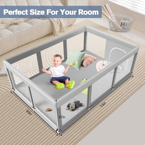 Large Baby Playpen for Babies and Toddlers, Playpen 74×50, Large Baby Play Yards Indoor & Outdoor, Sturdy Safety Baby Play Pen with Soft Breathable Mesh, Toddlers Activity Center with Anti-Slip Base
