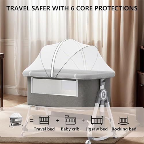 Nawahev Baby Bassinet,3 in 1 Baby Bassinets Bedside Sleeper with Wheels and Mosquito Net,Bedside Bassinet for Baby with Comfy Mattress, Mattress&Breathable Mesh,Storage Basket