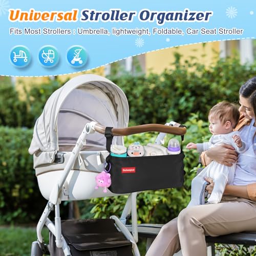 Guiseapue Universal Stroller Organizer with Cup Holder: Stroller Caddy Accessories & Stroller Bag for Uppababy, Baby Jogger, Nuna, Doona, Britax Strollers, Gifts for New Mom