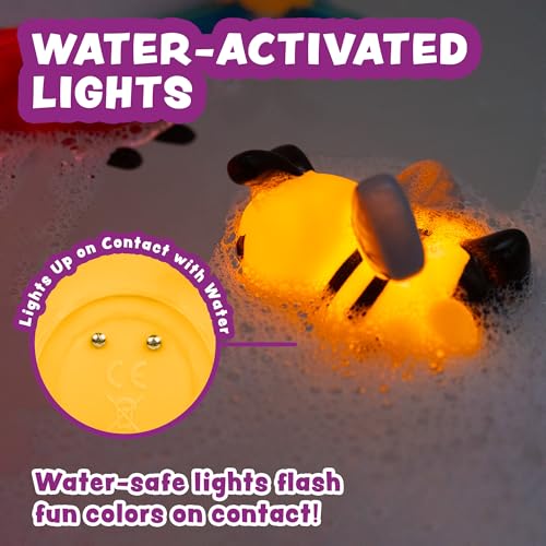 Tub Works® Bugs™ Light Up Bath Toys, 6 Pack | Water-Activated Light Up Toys Flash & Change Color | Easy-Grip Baby Girl & Toddler Bath Toys | Glow Bugs for Kids | Sensory Bathtub Toys with Bath Lights