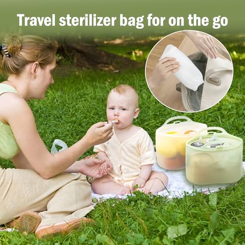 Silicone Travel Bottle Sterilizer Bags | 2000ml Microwave Steam Sterilizer Bags for Baby Bottles, Breast Pump & Pacifiers, Reusable Steam Sterilizing Bags for Travel and Home Use (Clear Milk White)