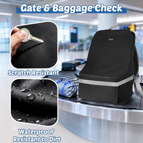 Padded Car Seat Travel Bag For Airplane: Backpack Car Seat Cover for Air Travel, Carseat Bag With Shoulder Strap for Infant Car Seats, Boosters & Carriers, Flying Accessories For Gate & Baggage Check