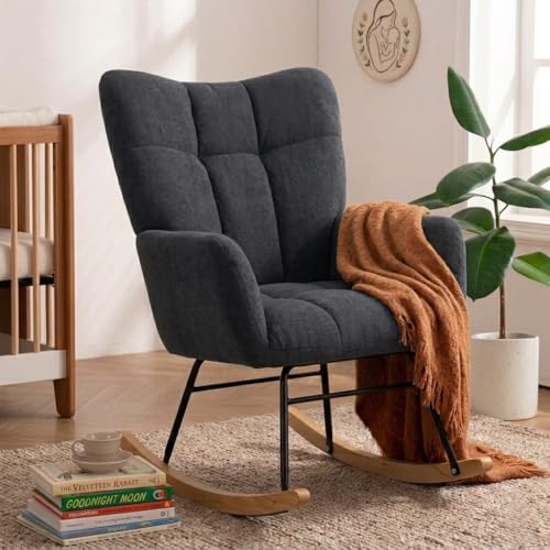 Skandiquip Nursery Rocking Chair, Rocking Chairs for Nursery, Baby Rocker Chair, Glider Rocker, Anti-Tip Safety Design, 440 Lb Weight Capacity, Cotton Fabric Cover, Grey