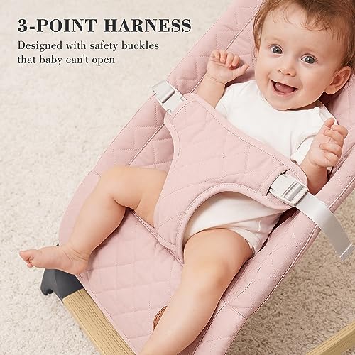 ANGELBLISS Baby Bouncer, Portable Bouncer Seat for Babies, Infants Bouncy Seat with Cotton Fabric, Natural Vibrations (Pink)