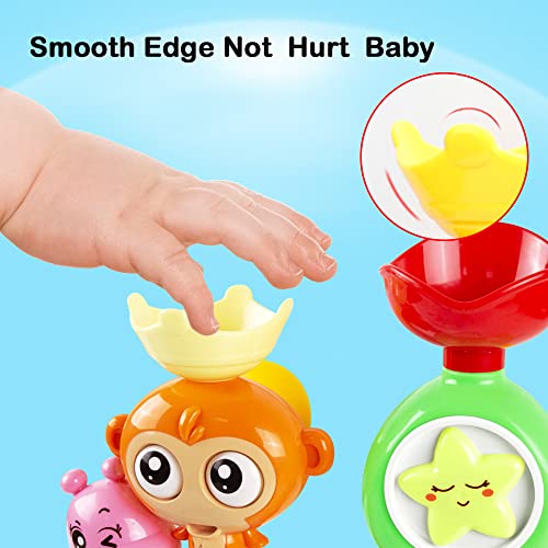 G-WACK Bath Toys for Toddlers Age 1 2 3 Year Old Girl Boy, Preschool New Born Baby Bathtub Water Toys, Durable Interactive Multicolored Infant Toy, Lovely Monkey Caterpillar,Strong Suction Cups Pink
