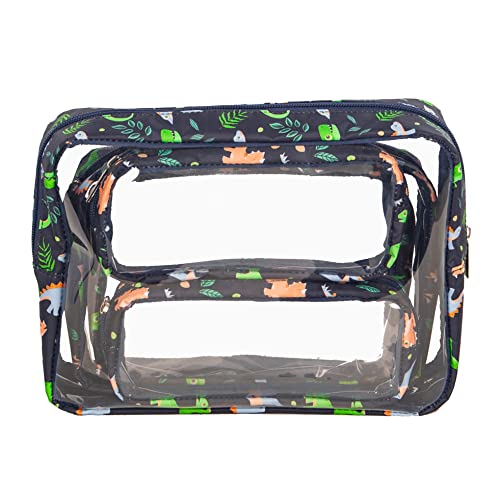 Remobia Hicol TSA Approved 5-Piece Diaper Bag Organizer Pouch Set Clear Waterproof TPU Kids Toiletry Storage Set Travel Packing Clutch Cube Bags for Baby Nursing(Dinosour)