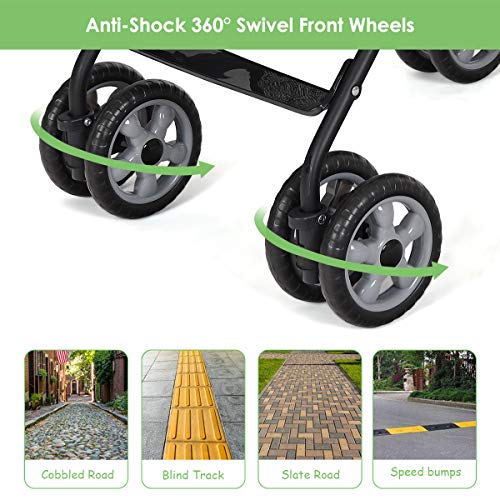 BABY JOY Lightweight & Compact Travel Stroller, Infant to Toddler, Adjustable Backrest & Canopy, Cup Holder, Storage Basket, 5-Point Harness, Easy Fold, Green