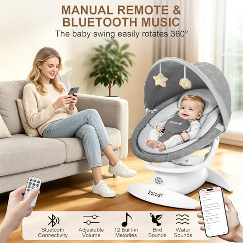3-in-1 Baby Swing for Infants, Infant Swing with 5 Speeds & 3 Swing Modes, 12 Melodies, Electric Swing for Baby, Indoor & Outdoor Use, Up to 25 lbs, Gray