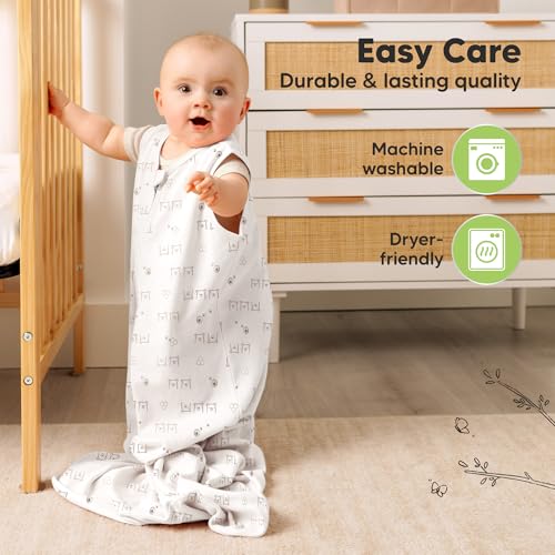 2-Pack Baby Sleep Sacks, Zipper Wearable Blanket - 100% Organic Cotton 0.5TOG, Soft Lightweight Toddler Sleeping Sack 12-24 months, Easy to Wear Newborn Swaddles Sleepsack (BumbleBear, L)