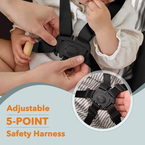 2-in-1 Baby Jumper & Swing, Montessori Wooden Toddler Swing Set with Stand for Indoor/Outdoor, Baby Bouncer Jumper & Hammock Swing with 5-Point Harness, Suitable for Children Ages Up to 3 Yrs