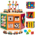 Large Activity Cube, 9-in-1 Farm-Themed Wooden Play Center, Multipurpose Montessori Toy for 1-2 Year Old Baby Toddler Kid, First Birthday Gift | Bonus Magnetic Train Cars
