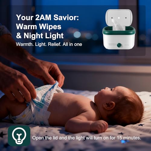Baby Wipe Warmer, Large Capacity Diaper Wipe Warmer with Night Light, Auto Temperature Control, Keeps Baby Wipes Warm and Moist for Newborn Nighttime Changes