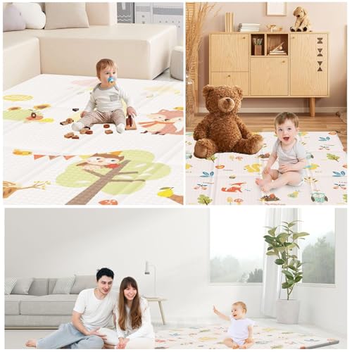 XVISHX Baby Play Mat, 50 x 50 Inch Play Mat Perfect for Use Baby Playpen, Foldable Baby Foam Playmat for Floor, Portable Waterproof Activity PlayMats for Babies, Infants and Toddlers