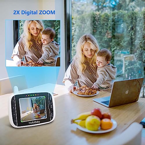 HelloBaby Video Baby Monitor with Camera and Audio, 3.2Inch LCD Display, Infrared Night Vision, Two-Way Audio and Room Temperature Monitoring,Lullaby,Sound Activated Screen