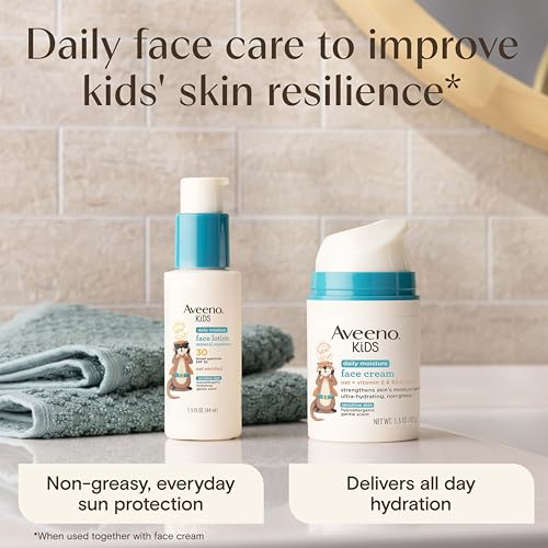 Aveeno Kids Daily Moisture Face Lotion & Mineral Sunscreen with SPF 30, Oat Enriched Face Moisturizer for Kids & Broad-Spectrum Sun Protection for Sensitive Skin, Hypoallergenic, 1.5 fl. oz