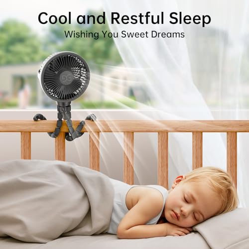 GUSGU Mini Portable Handheld Fan USB Rechargeable Battery Operated, Stroller Fan with Flexible Tripod Clip on for Baby (Jet Black)
