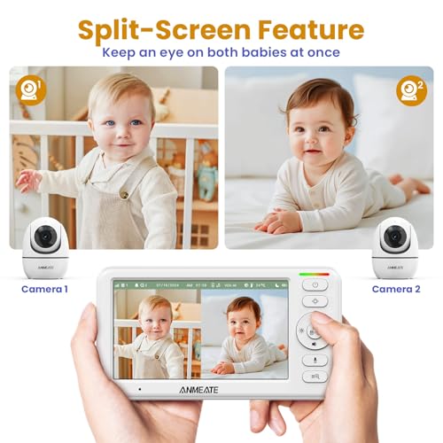 ANMEATE 5" HD Video Baby Monitor with Camera and Audio - No WiFi, 48H Battery Life,720P Remote Pan Tilt Zoom, Two-Way Talk, Night Vision, Thermal Room Monitor, Lullabies & White Noise, 1000ft Range
