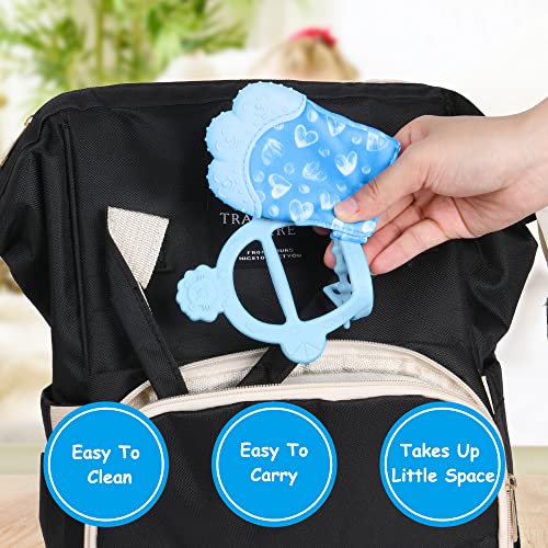 Vicloon Silicone Teething Mitt, 2Pcs Baby Teething Mitten with Adjustable Strap, Crinkle Sound and Textured, Self Soothing Baby Chew Toys for 0-6 Month Infants