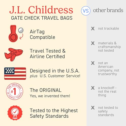 J.L. Childress Gate Check Travel Bag for Car Seats - Car Seat Travel Bag for Airplane, Fits All Baby & Infant Carriers, Airport Accessories for Gate Check, Flying Essentials, AirTag Compatible - Red
