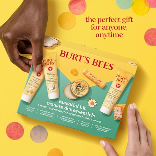 Burt's Bees Mothers Day Gifts Ideas - Essentials Everyday Set, 5 Travel Size Products - Deep Cleansing Cream, Hand Salve, Body Lotion, Foot Cream and Original Lip Balm