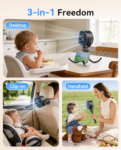 KIMMOO Portable Baby Stroller Fan, 360° Adjustable Quiet Rechargeable USB Fan with LED Display, 100 Speeds Safe Clip Fan for Stroller, Powerful Cooling Fan for Golf Car Seat Treadmill Travel, Black